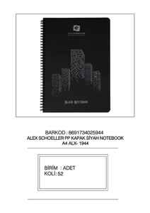 ALEX - ALEX A4 60 YP SPR PP KAPAK SİYAH DEFTER ALX-1944
