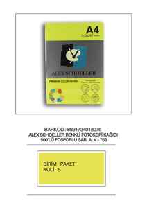 ALEX - Alex A4 Fosforlu Sarı Fotokopi .Kağıdı 500 Lü Alx-763