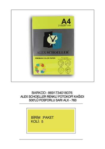 Alex A4 Fosforlu Sarı Fotokopi .Kağıdı 500 Lü Alx-763