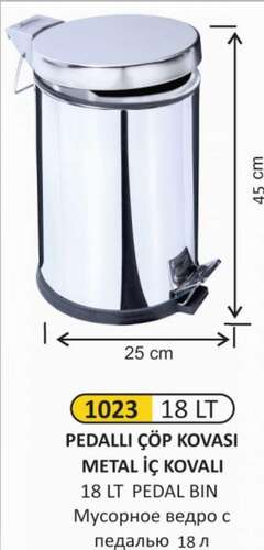 Arı Metal 1023 Pedallı Çöp Kovası 18 Lt Metal İç Kovalı