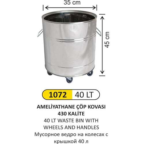 Arı Metal 1072 Çöp Kovası Tekerlekli Kulplu 40 Lt