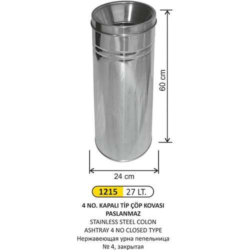 Arı Metal 1215 Paslanmaz Kolon Küllük 27 Litre