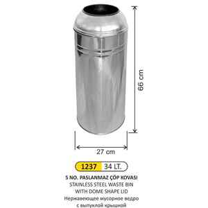 Arı Metal - Arı Metal 1237 Çöp Kovası Paslanmaz Bombe Kapaklı 34 Litre