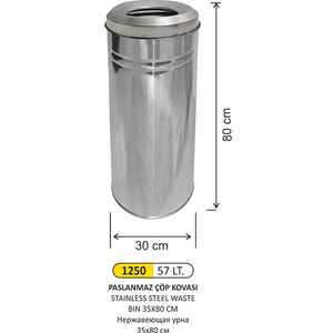 Arı Metal - Arı Metal 1250 Çöp Kovası Paslanmaz 57 Litre