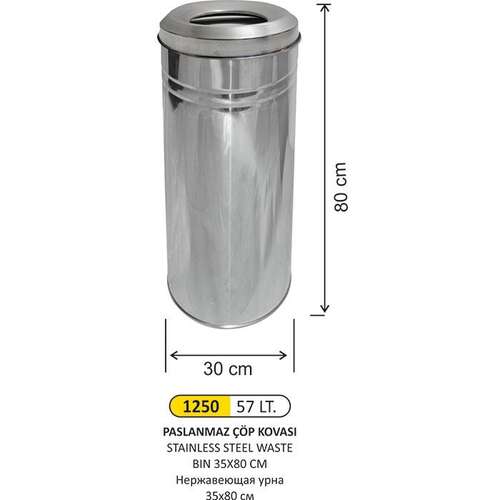 Arı Metal 1250 Çöp Kovası Paslanmaz 57 Litre