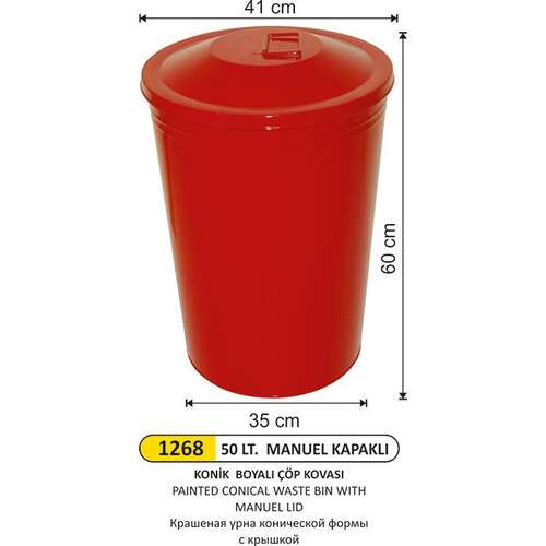 Arı Metal 1268 Konik Çöp Kovası Boyalı Manuel Kapaklı 50 Litre