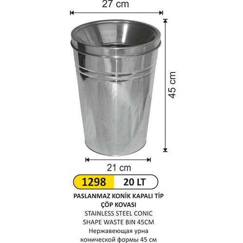 Arı Metal 1298 Paslanmaz Konik Çöp Kovası 20 Litre