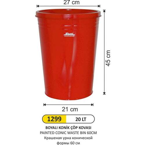 Arı Metal 1299 Paslanmaz Konik Çöp Kovası Boyalı 20 Litre