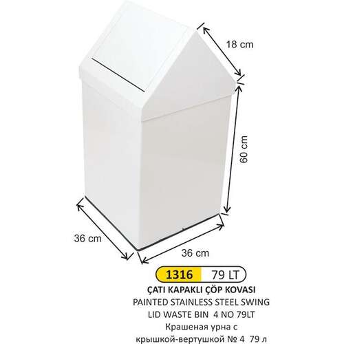 Arı Metal 1316 Çatı Kapaklı Çöp Kovası Boyalı 79 Litre