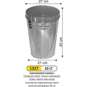 Arı Metal - Arı Metal 1327 Paslanmaz Konik Dokunmatik Çöp Kovası 20 Litre