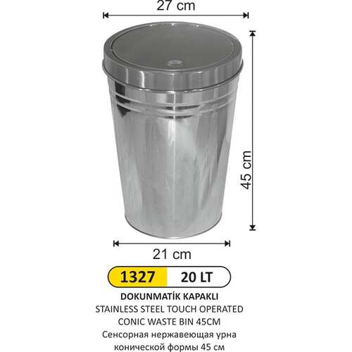 Arı Metal 1327 Paslanmaz Konik Dokunmatik Çöp Kovası 20 Litre