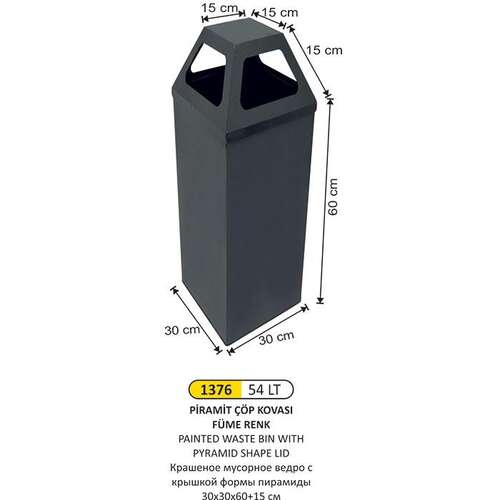 Arı Metal 1376 Piramit Kapaklı Çöp Kovası Boyalı 54 Litre