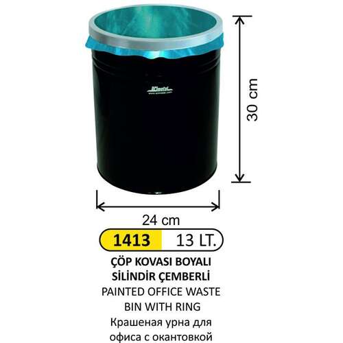 Arı Metal 1413 Ofis Çöp Kovası Boyalı Çemberli 13 Litre