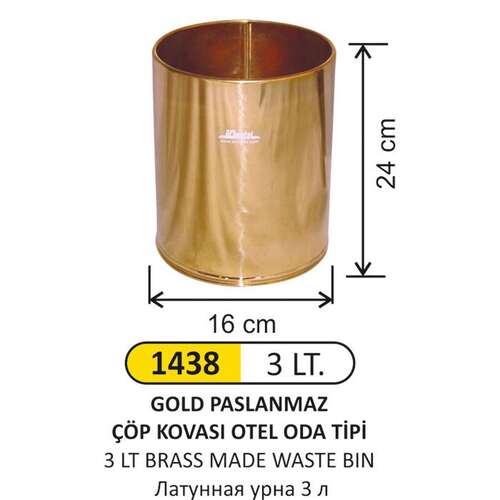 Arı Metal 1438 Gold Paslanmaz Çöp Kovası 3 Litre