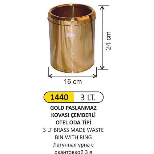 Arı Metal 1440 Çemberli Gold Paslanmaz Çöp Kovası 3 Litre