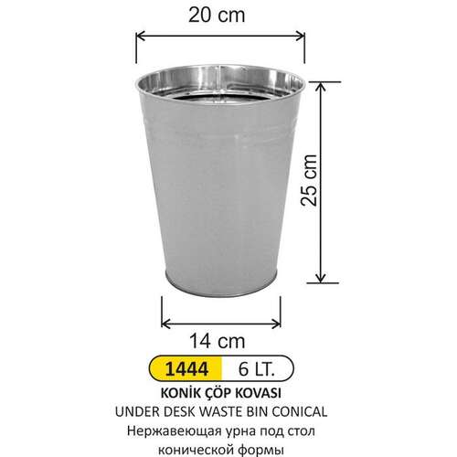 Arı Metal 1444 Masa Altı Çöp Kovası Paslanmaz Konik 6 Litre