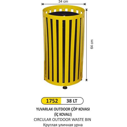 Arı Metal 1752 Outdoor Çöp Kovası Yuvarlak 38 Litre