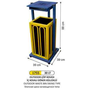 Arı Metal - Arı Metal 1755 Outdoor Çöp Kovası İç Kovalı Döner Küllüklü 30 Litre