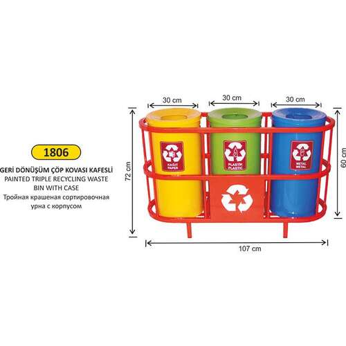 Arı Metal 1806 Geri Dönüşüm Kovası Boyalı Kasalı 3 Lü