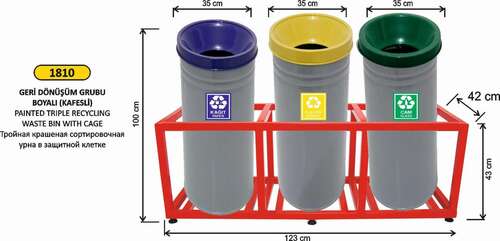 Arı Metal 1810 Geri Dönüşüm Kovası Kafesli Boyalı 3 Lü