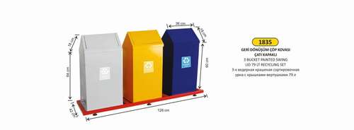 Arı Metal 1835 Geri Dönüşüm Kovası 3 Lü Çatı Kapaklı 79 Lt Boyalı