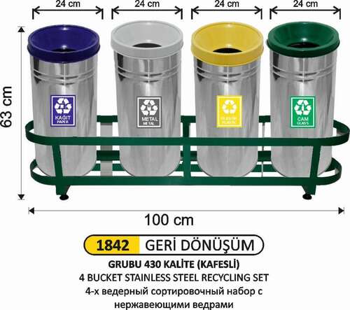 Arı Metal 1842 Geri Dönüşüm Seti 4 Lü Paslanmaz Kovalı