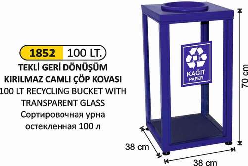 Arı Metal 1852 Geri Dönüşüm Kovası Camlı 100 Litre