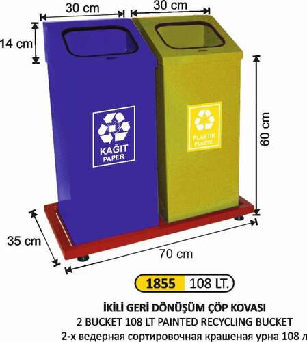 Arı Metal 1855 Geri Dönüşüm Kovası Boyalı 2 Li 108 Litre