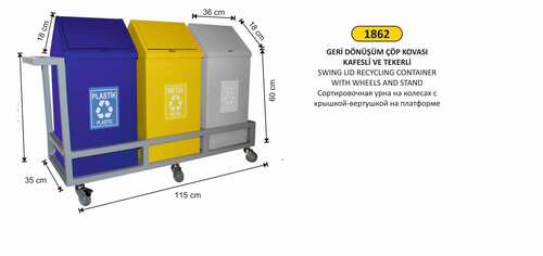 Arı Metal 1862 Geri Dönüşüm Konteyneri Bazalı Tekerlekli Çatı Kapaklı
