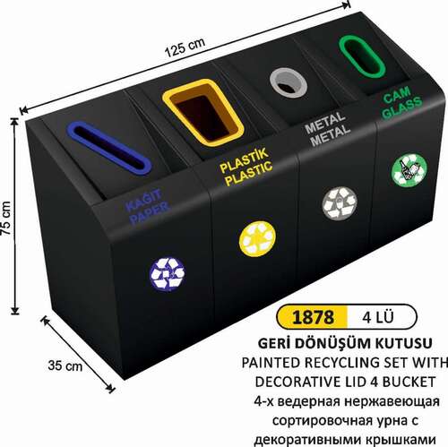 Arı Metal 1878 Geri Dönüşüm Seti 4 Lü Boyalı Dekoratif Kapak