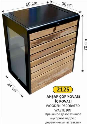 Arı Metal 2125 Ahşap Çöp Kovası Dekoratif Camlı