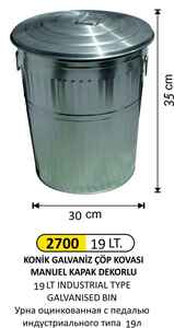 Arı Metal - Arı Metal 2700 Galvaniz Çöp Kovası Mini Konik Manuel Kapaklı 19 Litre