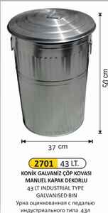 Arı Metal - Arı Metal 2701 Galvaniz Çöp Kovası Konik Manuel Kapaklı 43 Litre
