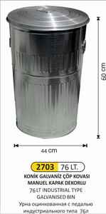Arı Metal - Arı Metal 2703 Galvaniz Çöp Kovası Konik Manuel Kapaklı 76 Litre