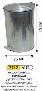 Arı Metal - Arı Metal 2712 Galvaniz Çöp Kovası Mini Dik Pedallı 20 Litre