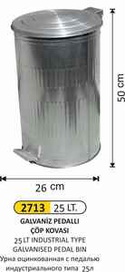Arı Metal - Arı Metal 2713 Galvaniz Çöp Kovası Dik Pedallı 25 Litre