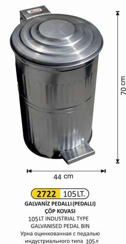 Arı Metal 2722 Galvaniz Çöp Kovası Dik Pedallı 105 Litre