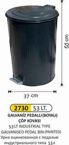 Arı Metal - Arı Metal 2730 Galvaniz Boyalı Çöp Kovası Dik Pedallı 53 Litre