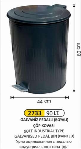 Arı Metal 2733 Galvaniz Boyalı Çöp Kovası Dik Pedallı 90 Litre