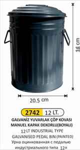Arı Metal - Arı Metal 2742 Galvaniz Çöp Kovası Boyalı Manuel Kapaklı 12 Litre