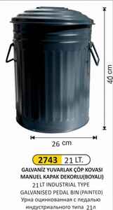 Arı Metal - Arı Metal 2743 Galvaniz Çöp Kovası Boyalı Manuel Kapaklı 21 Litre