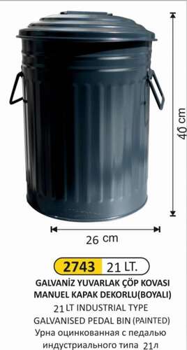 Arı Metal 2743 Galvaniz Çöp Kovası Boyalı Manuel Kapaklı 21 Litre