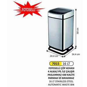 Arı Metal - Arı Metal 7015 Fotoselli Çöp Kovası 16 Litre Paslanmaz