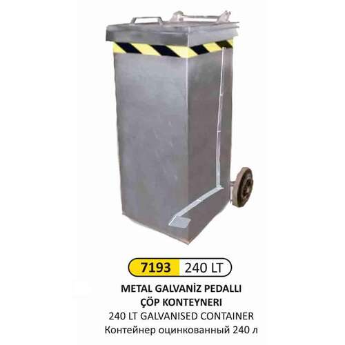 Arı Metal 7193 Galvaniz Paslanmaz Konteyner 240 Litre Pedallı