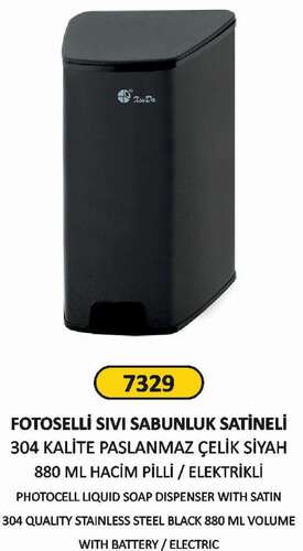 Arı Metal 7329 Fotoselli Sıvı Sabunluk Paslanmaz Siyah 880 ML