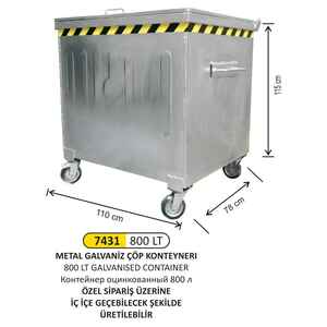 Arı Metal - Arı Metal 7431 Paslanmaz Galvanizli Konteyner 800 Litre