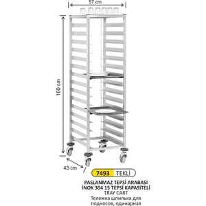 Arı Metal - Arı Metal 7493 Tepsi Arabası Paslanmaz Tekli