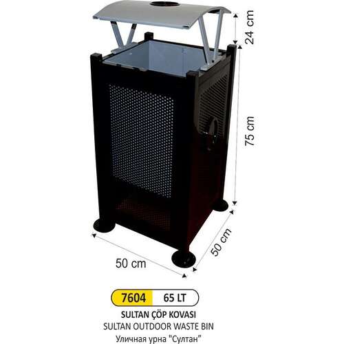 Arı Metal 7604 Sultan Dış Mekan Çöp Kovası 65 Litre