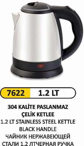 Arı Metal 7622 Kettle 1.2 Litre Paslanmaz Siyah Tutamaç