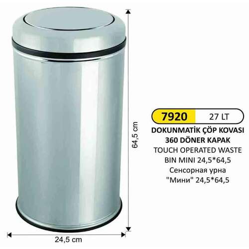 Arı Metal 7920 27 Litre Döner Kapaklı Çöp Kovası Paslanmaz